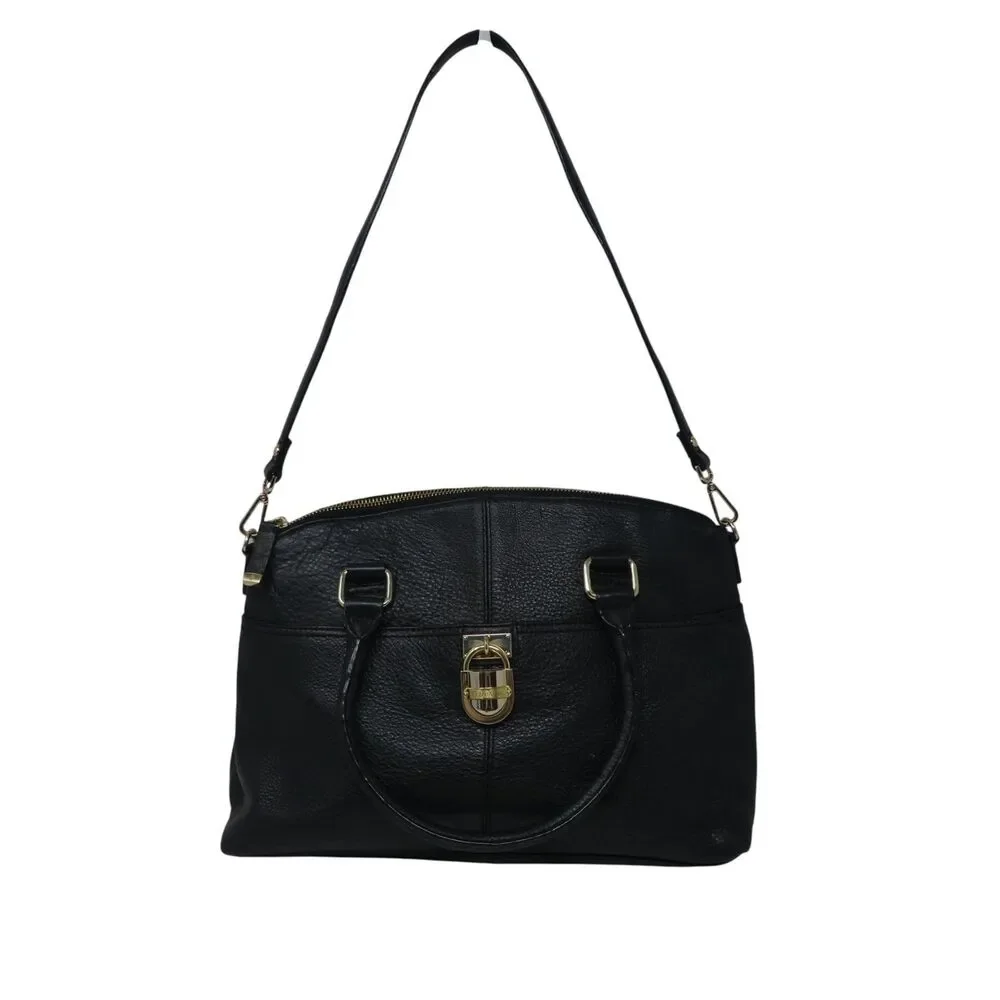 Calvin Klein Black Leather Gold‎ Lock Satchel Shoulder Bag Purse